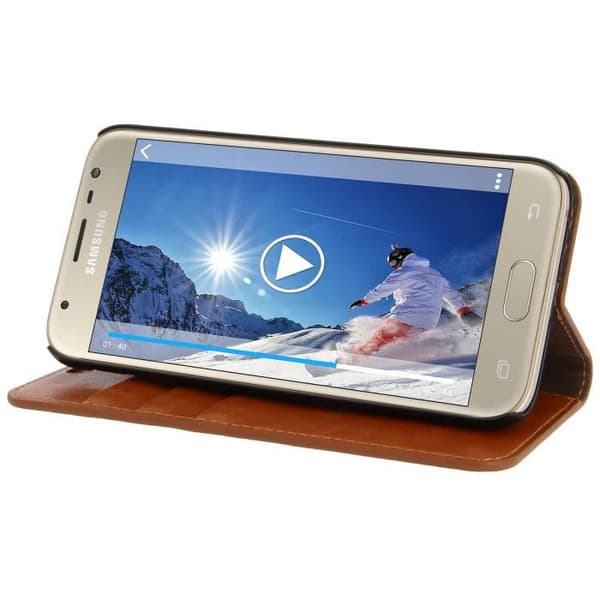 Housse folio - Samsung - Galaxy J5 2017 - Äkta läder - Heltäckande skydd - Kamel