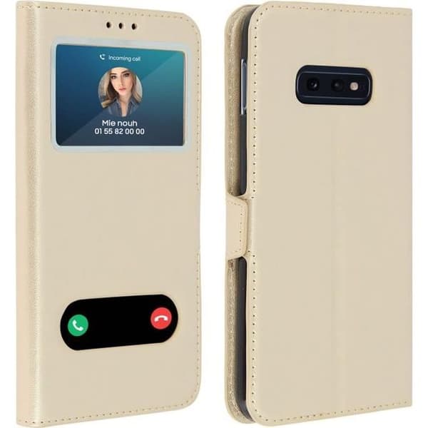 Etui Folio - AVIZAR - Samsung Galaxy S10e - Dubbel Fönster - Stöd Funktion - Guld
