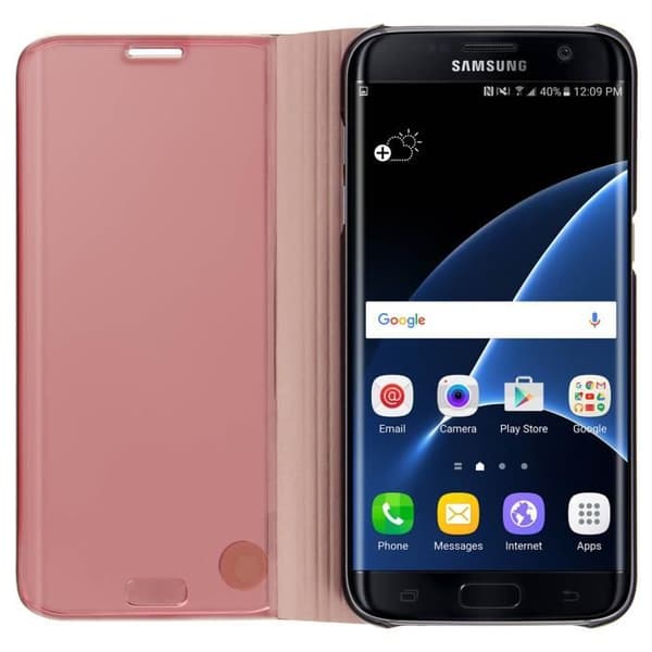 Etui Galaxy S7 Edge - AVIZAR - Hölster med spegelklapp - Ställfunktion - Mjuk skal - Glänsande
