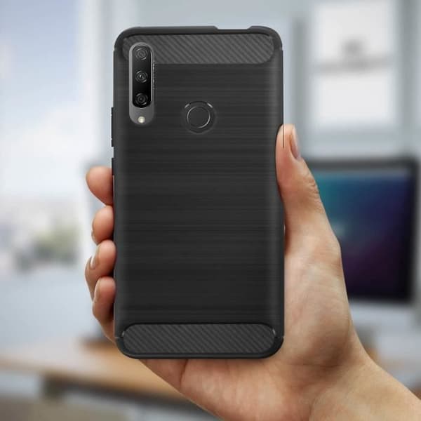 Bakkåpa - Huawei - P Smart Z / Honor 9X - Silikongel - Børstet metall effekt - Svart
