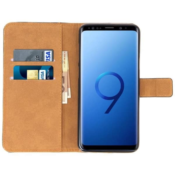 Etui Galaxy S9 Plus - Fodral - Äkta läder - Mjuk - Svart - Stödfunktion