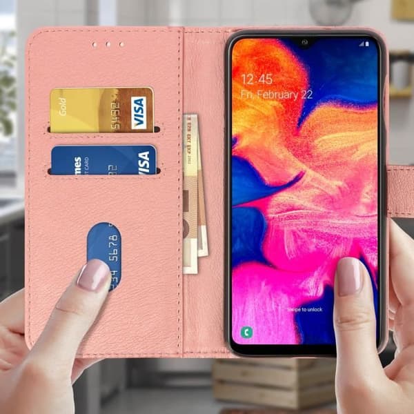 Hölster för Samsung Galaxy A10 - AVIZAR - Plånboksfodral Rose Gold - Silikon Gel - Videostöd - Magnetisk