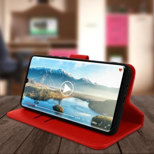 Étui - AVIZAR - Mi Note 10 Lite - Heltäckande Fodral - Kortficka - Videostöd - Röd