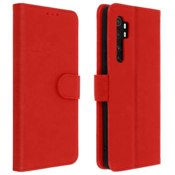 Étui - AVIZAR - Mi Note 10 Lite - Heltäckande Fodral - Kortficka - Videostöd - Röd