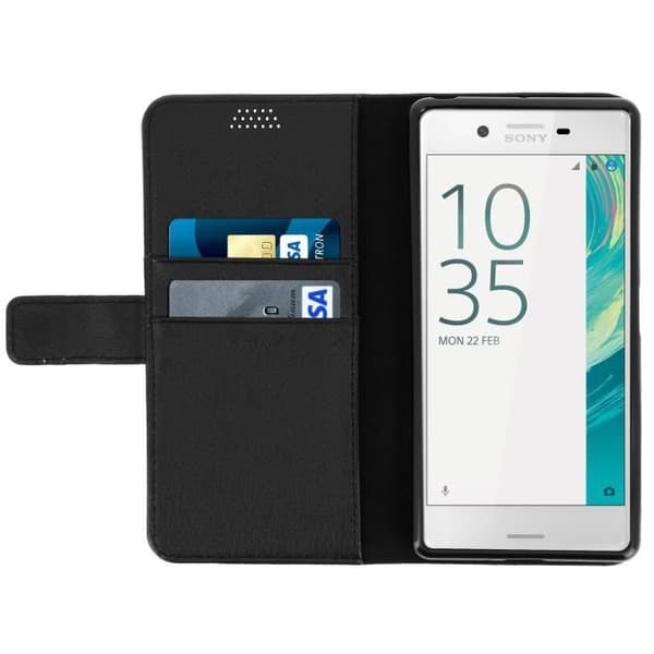 Fodral Plånbok - Sony - Xperia X - Svart - Ekoskinn - Stöd funktion