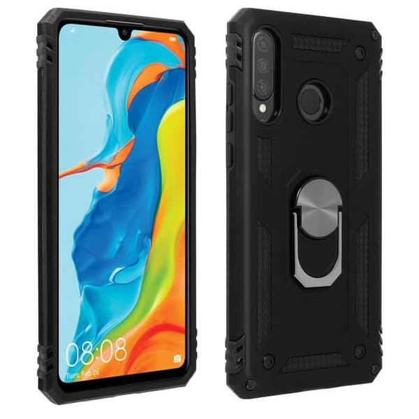 Fodral - AVIZAR - P30 Lite - Bi-material - Låsring - Svart videostöd