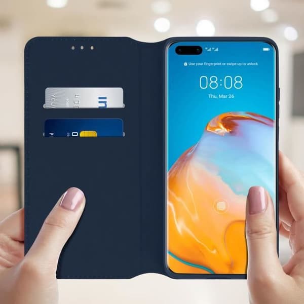 Housse - AVIZAR - Huawei P40 Pro - Fodral Folio Plånbok - Ekoskinn - Inbyggd ställning - Blå