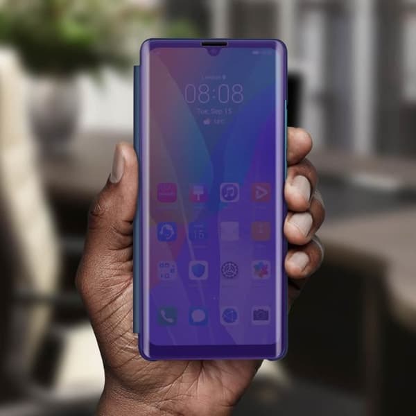 Hus - Huawei - Y6p - Genomskinlig fodral - Spegeldesign - Videostöd - Lila
