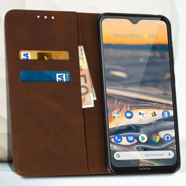 Hölster - AVIZAR - Nokia 5.3 - Mjuk - Brun - Funktion Stativ Med Kortfack