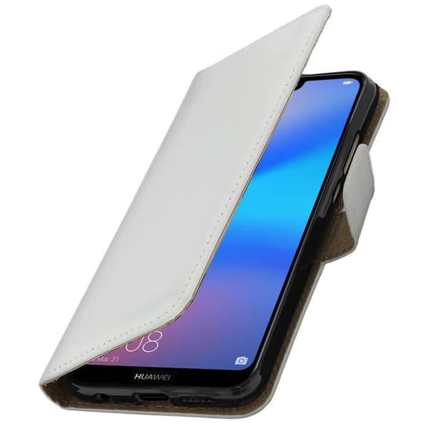Huawei P20 Lite Flip Läder Plånboksfodral Silikonfodral Vit
