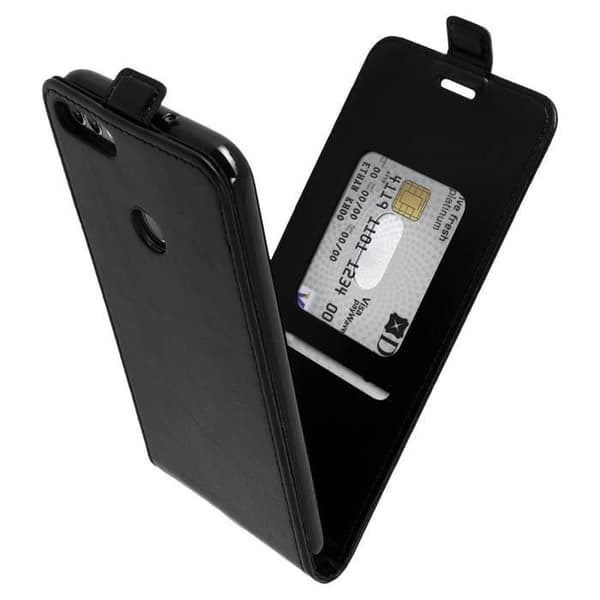 Etui Huawei P Smart - AVIZAR - Vertikal Flip Fodral - Silikon gel - Ekologiskt läder - Svart