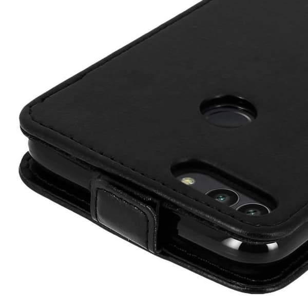 Etui Huawei P Smart - AVIZAR - Vertikal Flip Fodral - Silikon gel - Ekologiskt läder - Svart