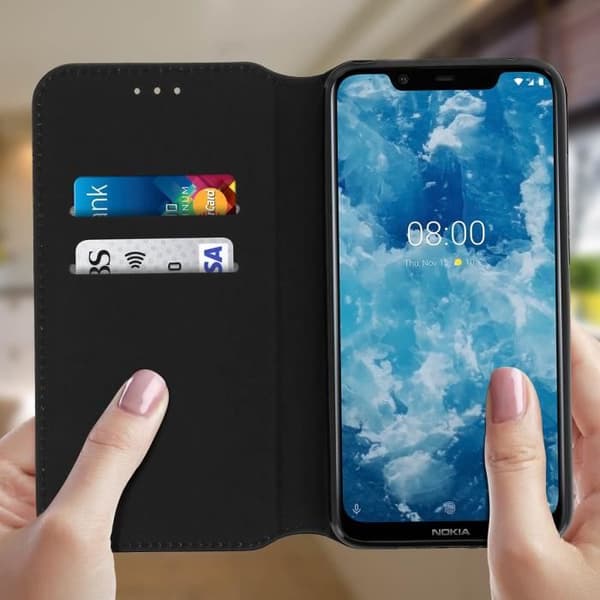Hölster - Nokia - 8.1 - Ekoleder - Kortfäste - Stödfunktion - Svart