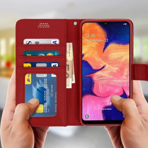 Skal till Samsung Galaxy A10 Folio Fodral Soft Touch Support Video röd