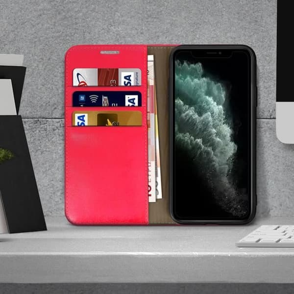 Foliofodral - AVIZAR - iPhone 11 Pro Max - Äkta Läder - Röd - Videostöd