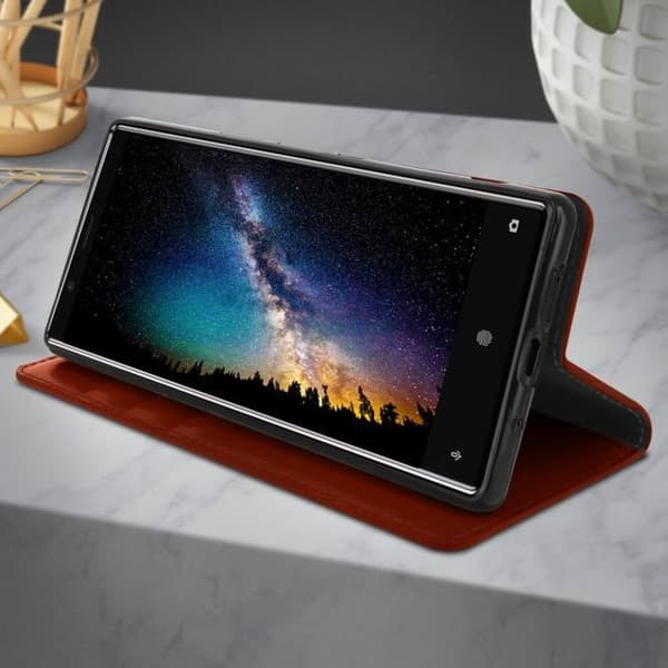 Foliofodral - AVIZAR - Sony Xperia 5 - Echthetsläder - Video Stöd - 3 Kortfickor