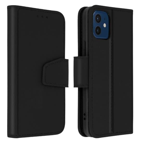 iPhone 12/12 Pro-hölje - AVIZAR - Kalvskinn - Video stödfunktions - Kortfack - Svart