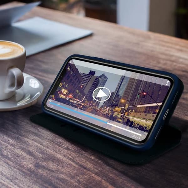 iPhone 11 Fodral - AVIZAR - Folio Wallet Fodral - Ekologiskt läder - Stativfunktion - Midnattsblå