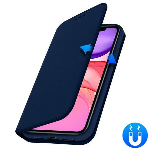 iPhone 11 Fodral - AVIZAR - Folio Wallet Fodral - Ekologiskt läder - Stativfunktion - Midnattsblå