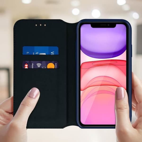 iPhone 11 Fodral - AVIZAR - Folio Wallet Fodral - Ekologiskt läder - Stativfunktion - Midnattsblå