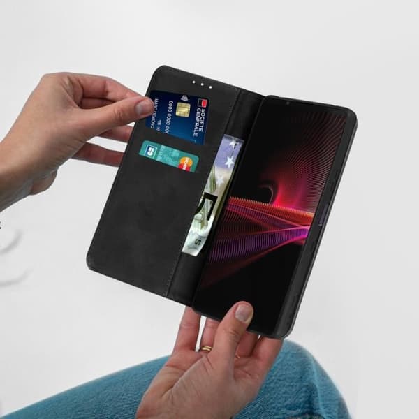 Fodral - Sony - Xperia 1 III - Plånbok - Videostöd - Ekoskinn Svart