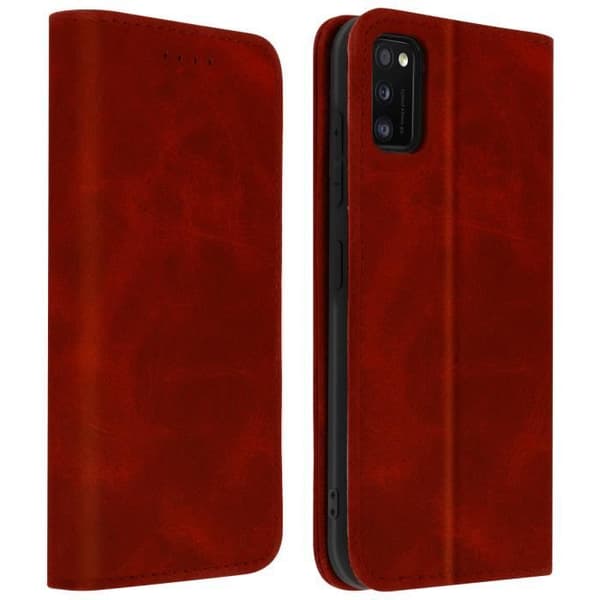 Samsung Galaxy A41 Fodral - AVIZAR - Korthållare Stativ Vintage Röd