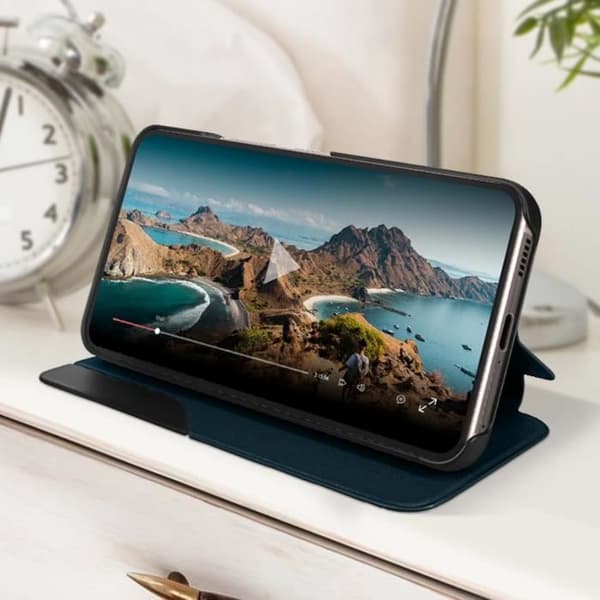 Samsung Galaxy S22 Fodral Window Time Display Video Support Mörkgrön