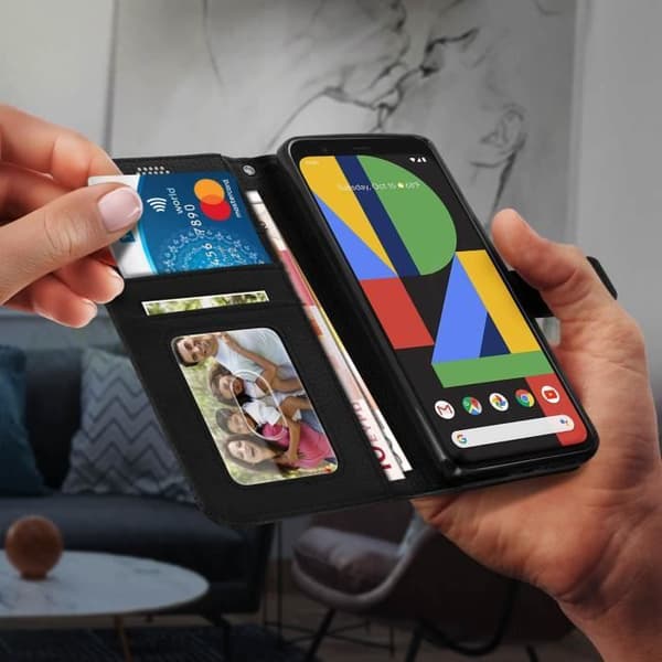 Hus - AVIZAR - Google Pixel 4 - Fodral Folio - Magnetisk - Silikon Gel - Svart