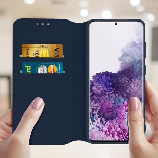 Fodral för Samsung Galaxy S20 Plus - AVIZAR - Foliokräpp - Ekologisk läder - Stöd funktion - Blå