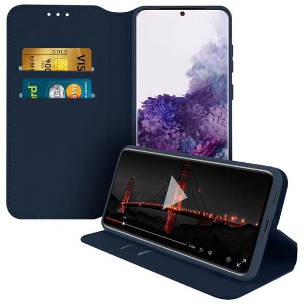 Fodral för Samsung Galaxy S20 Plus - AVIZAR - Foliokräpp - Ekologisk läder - Stöd funktion - Blå