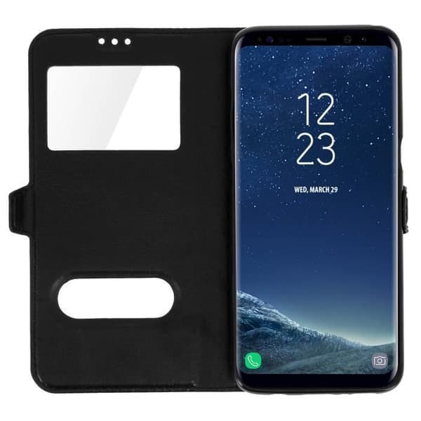 Hölster för Samsung Galaxy S8 - AVIZAR - Dubbel Fönster Etui - Silikongel - Svart - Mjuk
