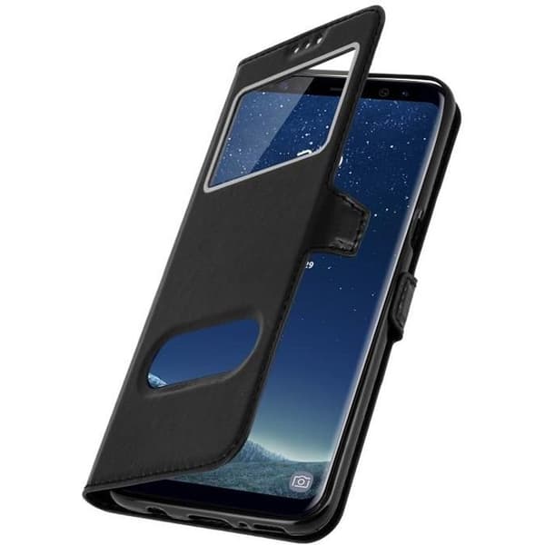 Hölster för Samsung Galaxy S8 - AVIZAR - Dubbel Fönster Etui - Silikongel - Svart - Mjuk