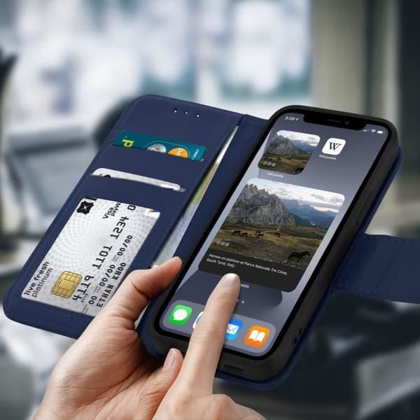 Apple iPhone 11 Läderfodral Korthållare Premium Stativ Funktion Midnattsblå Blå