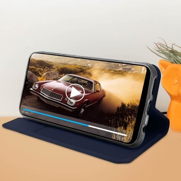 Hölster för Samsung Galaxy A20e - AVIZAR - Flipfodral - Ekologiskt läder - Videostöd - Mörkblå