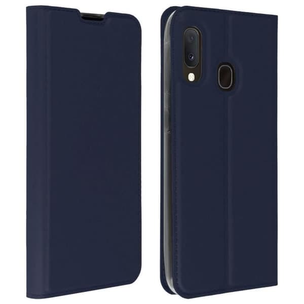 Hölster för Samsung Galaxy A20e - AVIZAR - Flipfodral - Ekologiskt läder - Videostöd - Mörkblå