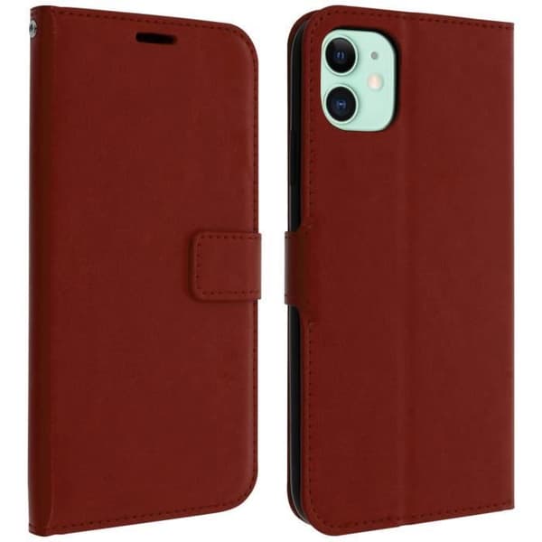 Hus iPhone 11 - AVIZAR - Vintage - Brun Läder - Video Stöd - Magnetisk Skydd