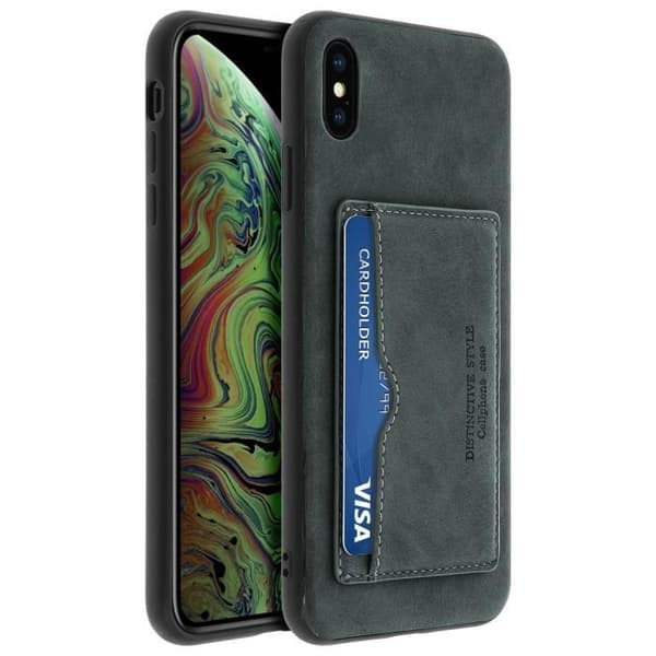 iPhone XS Max-fodral - Stötskydd - Ekologisk läder - Kortfack - Videoställ - Mörkgrå