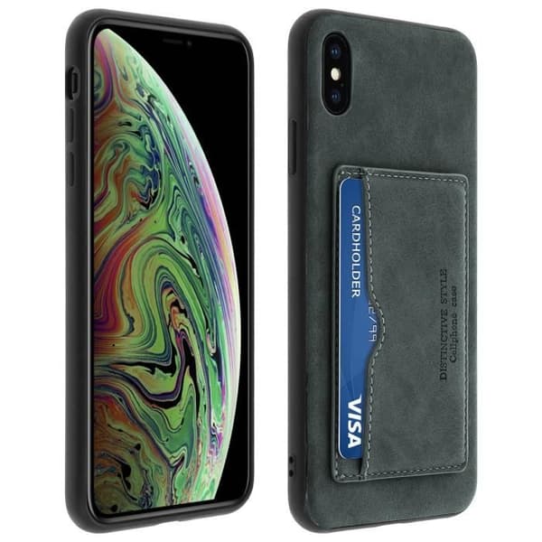 iPhone XS Max-fodral - Stötskydd - Ekologisk läder - Kortfack - Videoställ - Mörkgrå
