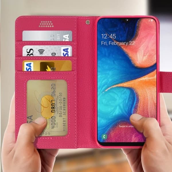 Hölster för Samsung Galaxy A20e - AVIZAR - Fodral Folio Plånbok - Ekoleather - Videostöd - Rosa