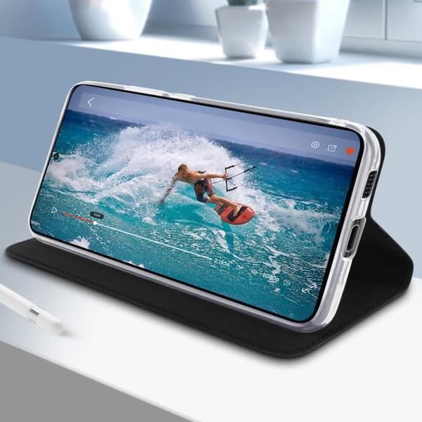 Skal till Samsung Galaxy S21 Ultra - AKASHI - Svart - Ekologiskt läder - Mjukt - Klaff