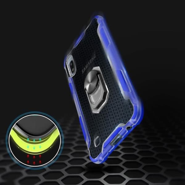 Samsung Galaxy A10 bi-material fodral Contour Bumper Mörkblå metallring Blå