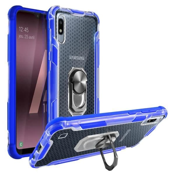 Samsung Galaxy A10 bi-material fodral Contour Bumper Mörkblå metallring Blå