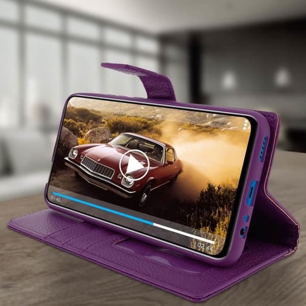 Housse - AVIZAR - Huawei P Smart Z - Ekoskinn - Videostöd - Korthållare Lila
