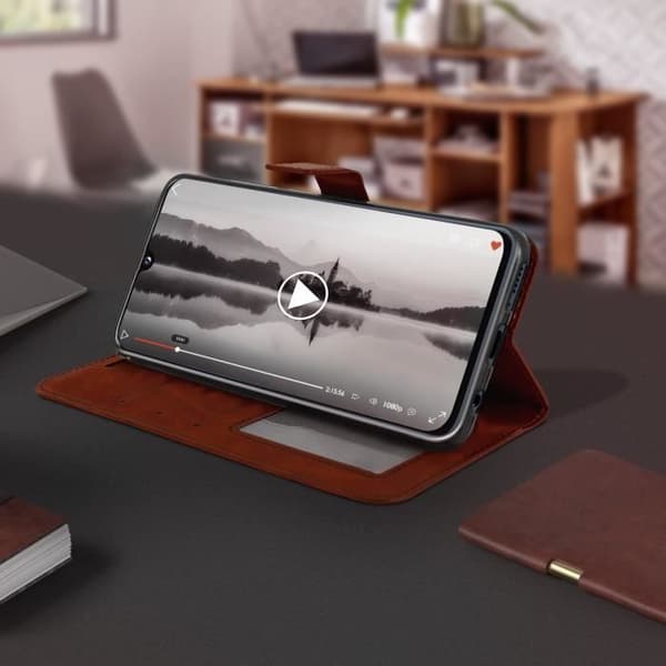 Plånboksfodral - AVIZAR - Galaxy A40 - Ekologisk läder - Brun - Videostöd