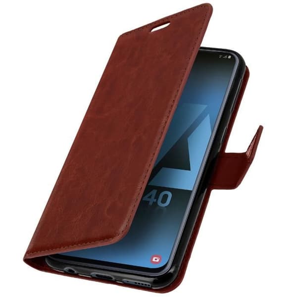 Plånboksfodral - AVIZAR - Galaxy A40 - Ekologisk läder - Brun - Videostöd