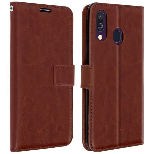 Plånboksfodral - AVIZAR - Galaxy A40 - Ekologisk läder - Brun - Videostöd