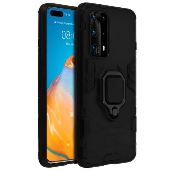 Coque - AVIZAR - Huawei P40 Pro - Bi-material - Metallring - Videostöd