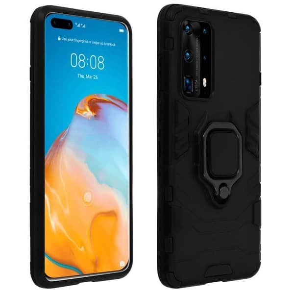 Coque - AVIZAR - Huawei P40 Pro - Bi-material - Metallring - Videostöd