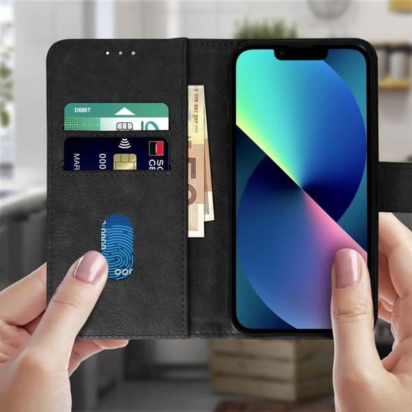 Hus - Apple - iPhone 13 - Fodral med flik - Läder - Svart - Videostöd funktion
