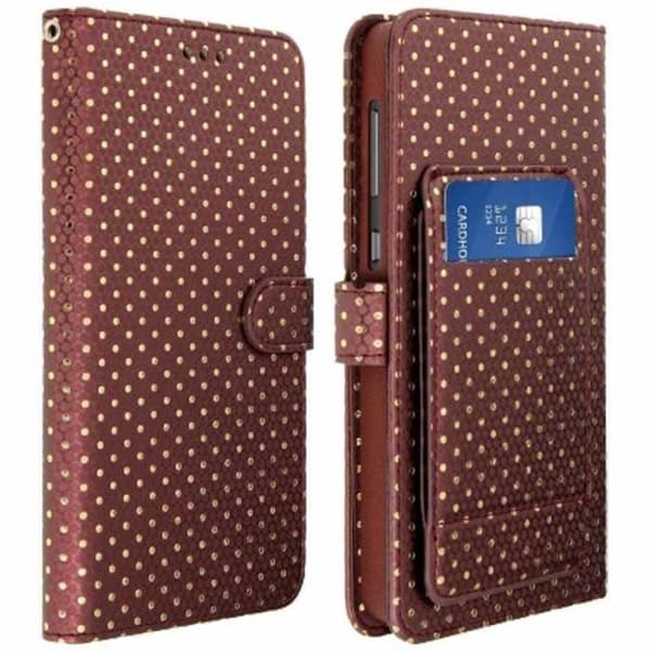 Brunt plånboksfodral med guldprickar till Motorola RAZR MAXX